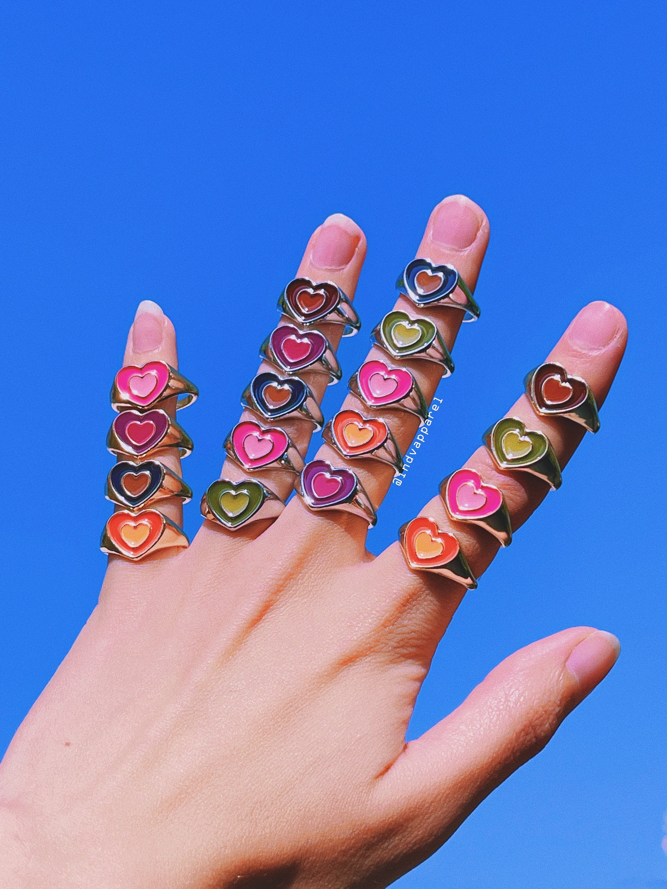 Y2K Heart Ring / Colorful Retro Enamel Statement Ring Set / Etsy