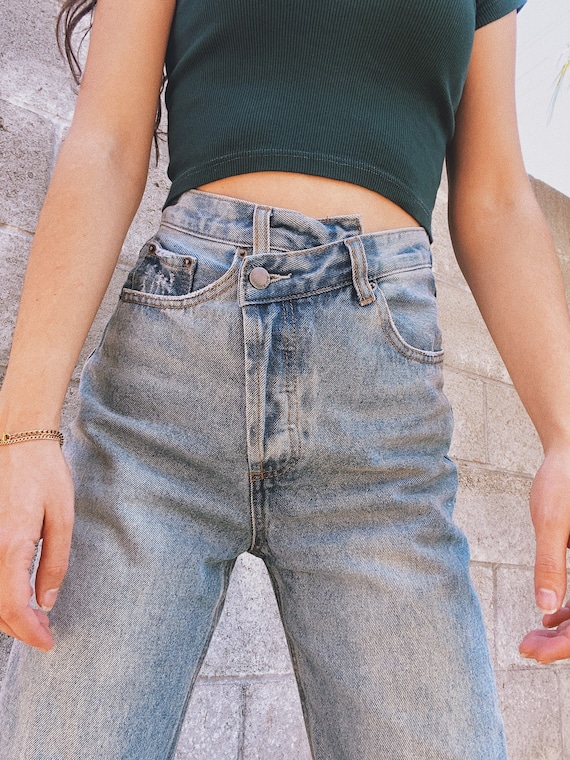 CRISS CROSS Front HighWaisted Mom Jeans / Cross Button Front Etsy