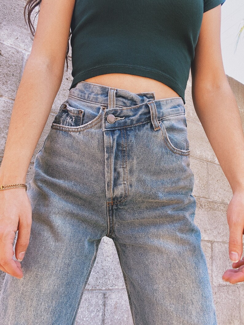 jeans that cross over in the front