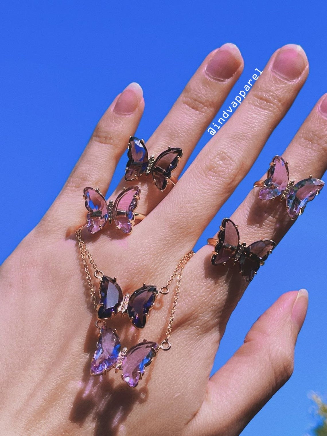 CRYSTAL GLASS Butterfly Necklace / 14K Plated Gold / Statement Etsy