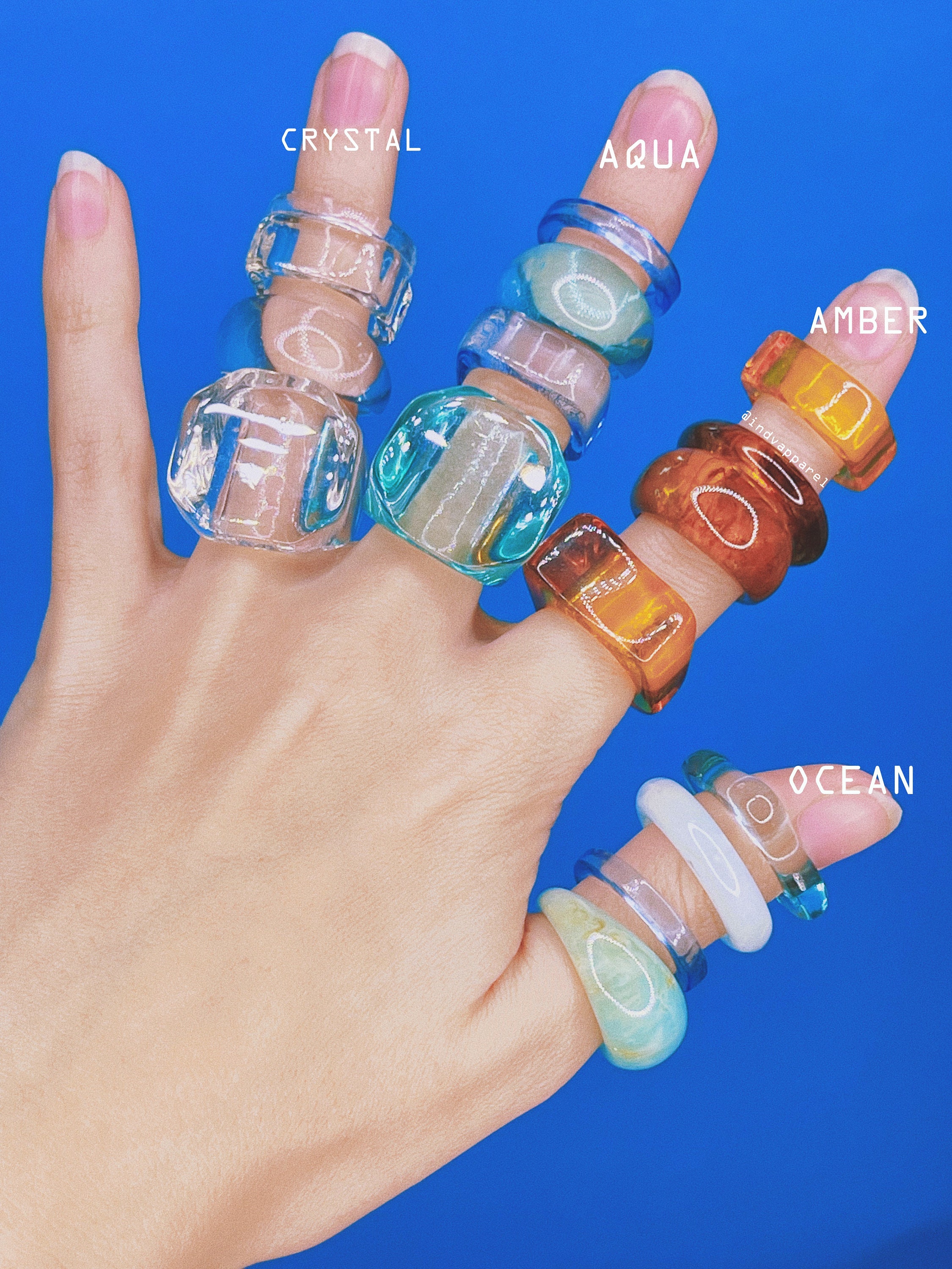 QUAD CHUNKY RESIN Ring Set / Chunky Ring Colorful Set / Funky Etsy