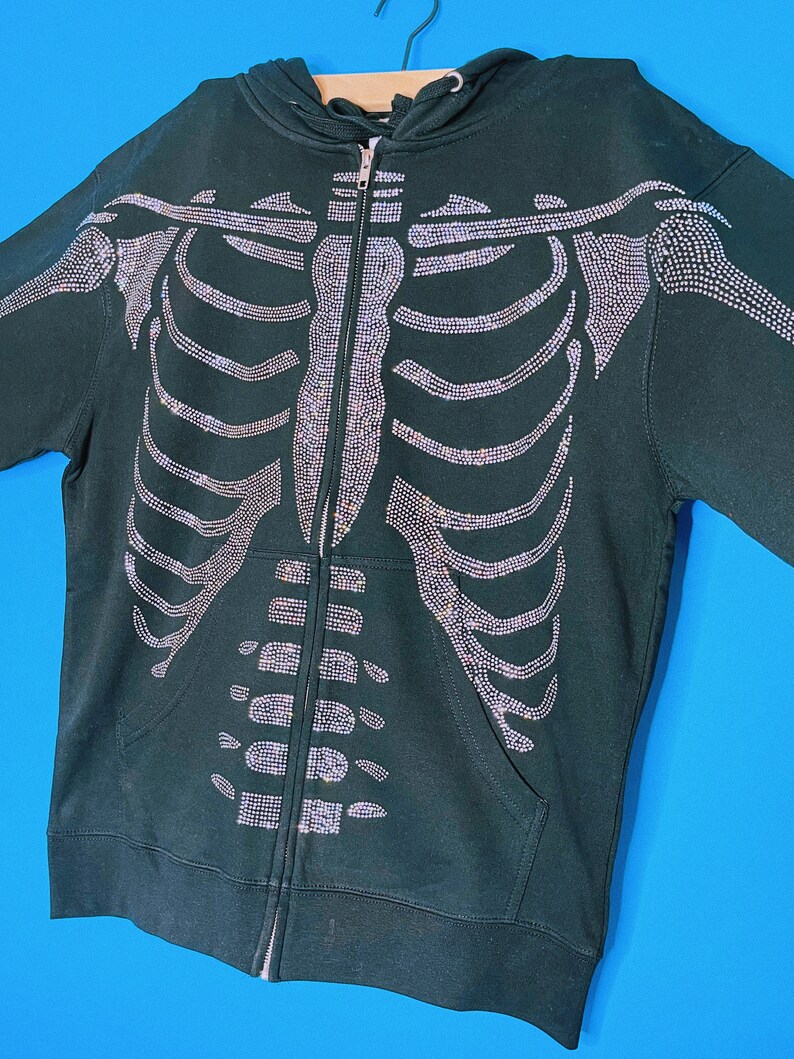 RHINESTONE SKELETON HOODIE / Black Zip up Men's Etsy