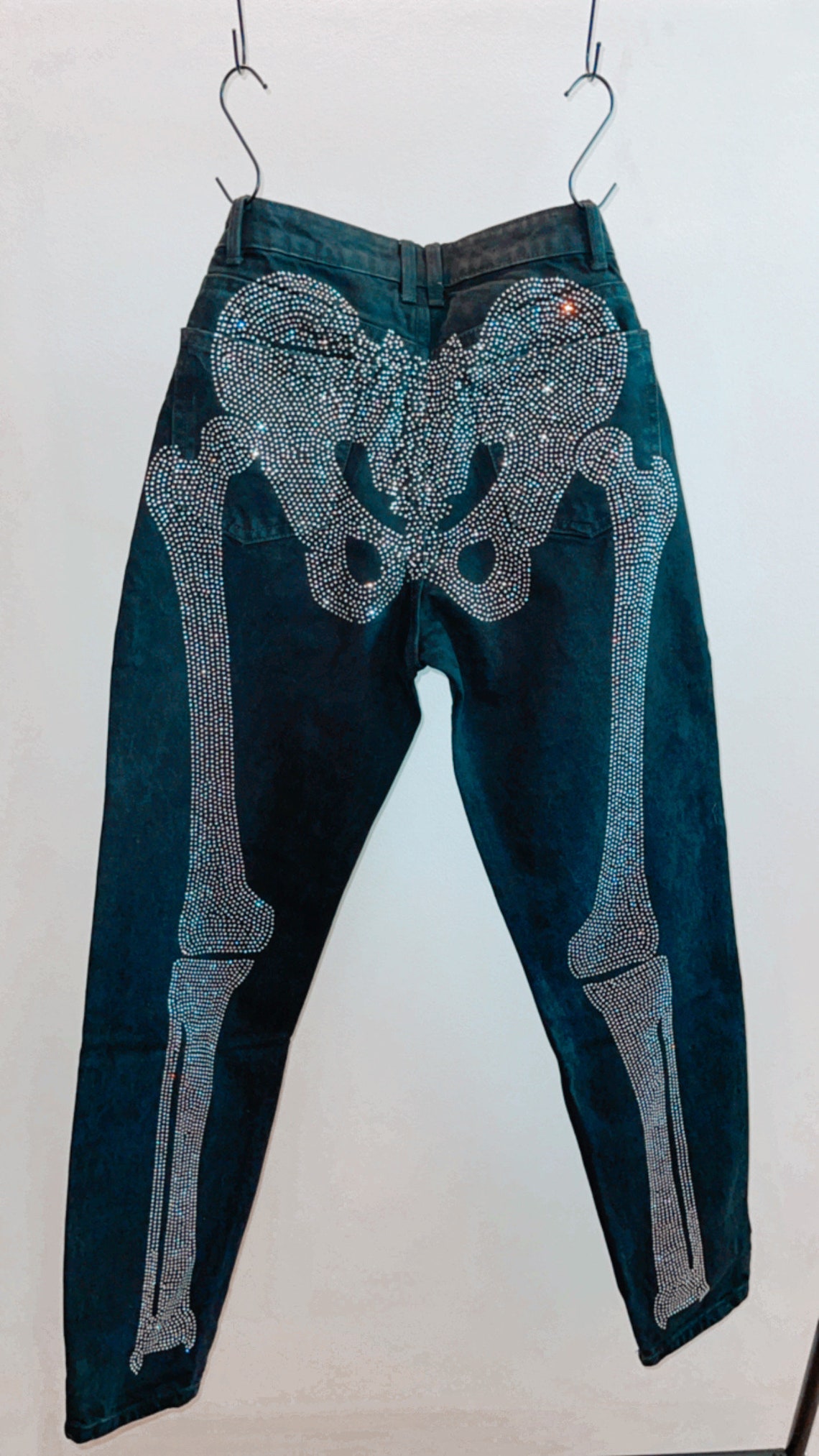 SKELETON RHINESTONE Jeans Custom / Handmade / Black Mom High | Etsy