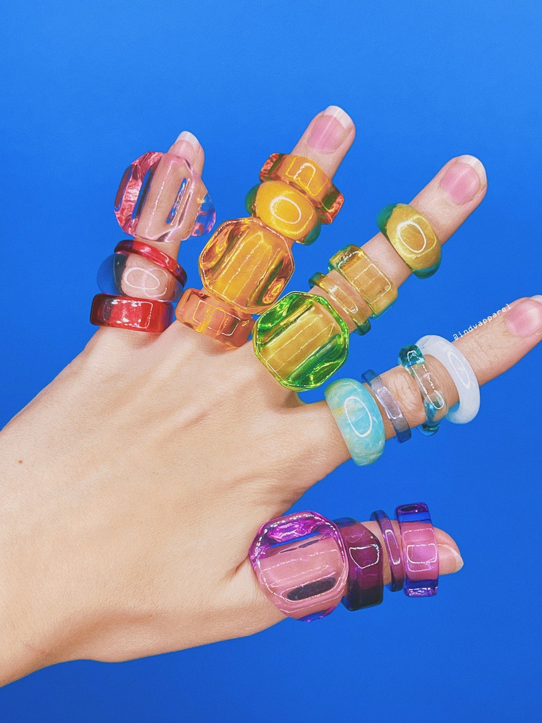 QUAD CHUNKY RESIN Ring Set / Chunky Ring Colorful Set / Funky Etsy