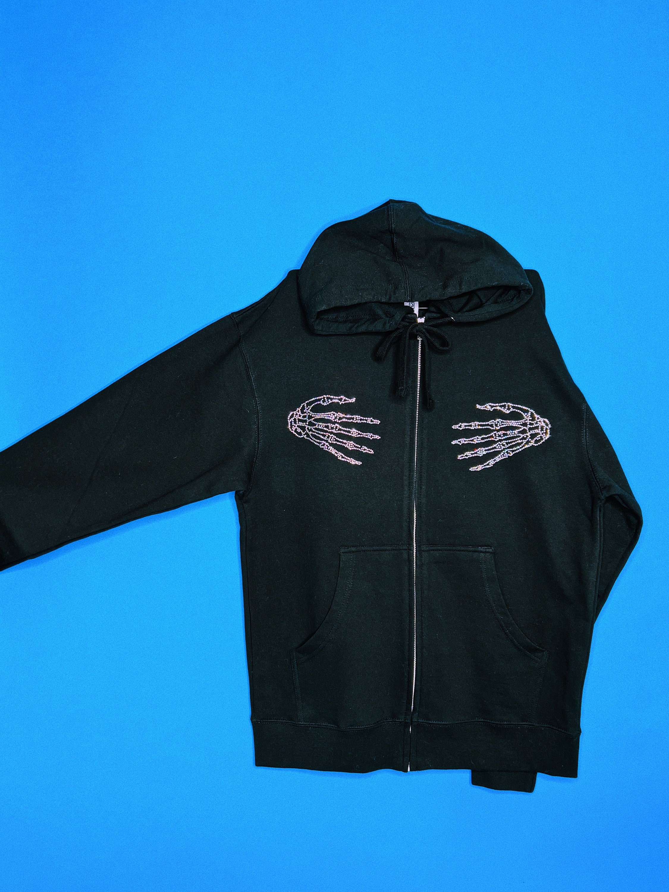 RHINESTONE SKELETON HANDS Hoodie / Sweatshirt Zip up Jacket - Etsy Singapore