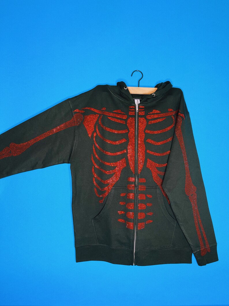 RHINESTONE SKELETON HOODIE / Black Zip up Men's Etsy