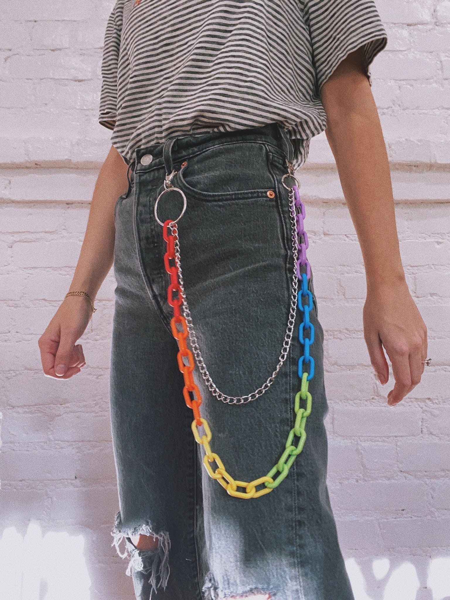 DOUBLE PANT CHAIN / Rainbow Link & Curb Pant Chain / Pant Side Etsy