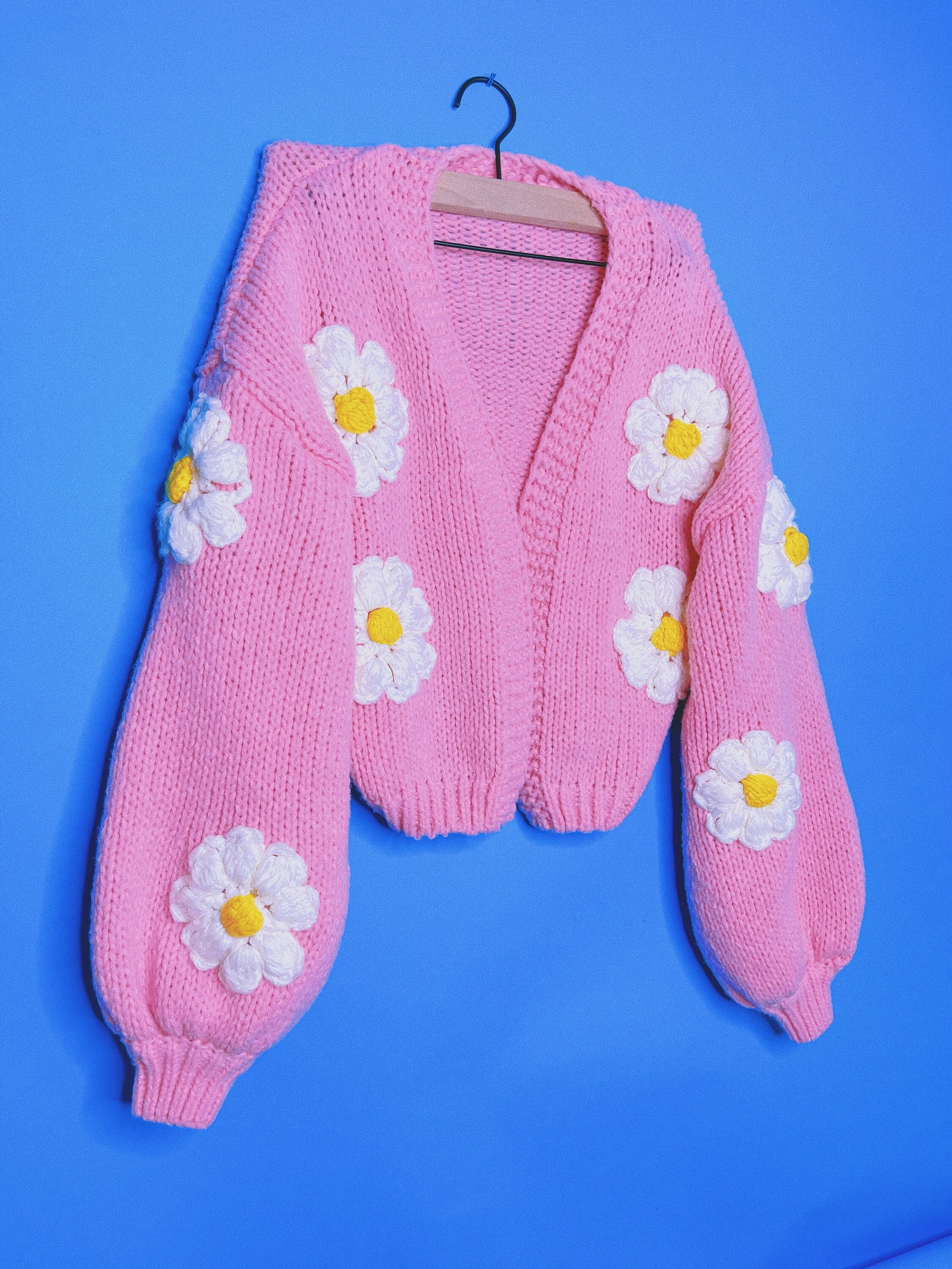 PUFF FLOWER BLOOM Pink Daisy Cardigan 