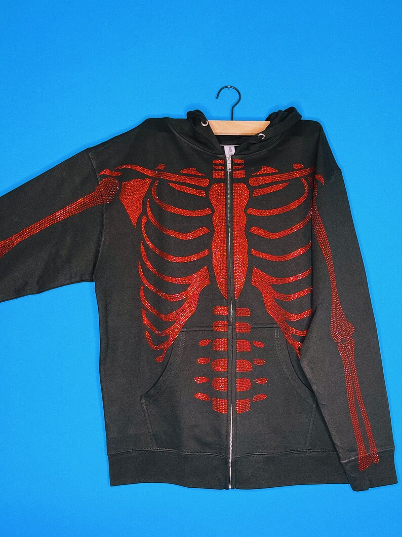 RHINESTONE SKELETON HOODIE / Black Zip up Men's Etsy