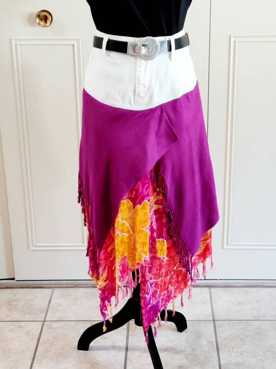 Tropical Chic Upscale Scarf Skirt in Fuchsia Gold and Orange Etsy