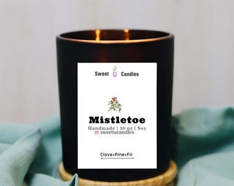 Candela di soia al vischio: fragranza festiva invernale artigianale ispirata alla foresta.