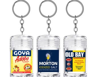 Food seasoning keychain | Adobo | Tajin | Lawry's | Sazon | Old Bay | Creole | Salt