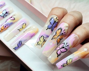 Presse papillon sur ongles I xxxl ongles I ongles xxl I ongles xl I Taille et forme personnalisables sur commande I kits inclus I renforcé