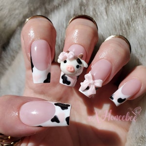 Cow nails I Pink cow nails I Short nails I Long nails I cow pattern nails I Customizable size and shape I Pink nails I cow pattern nails