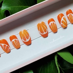 Orange nails, orange press on nails, handpainted nails, strengthened press on nails, customize you style/shape nails, summer nails