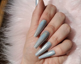 Holographic Press on nails I Press on nails with kit I Long press on nails I Short press on nails I Bling press on nails I Customizable