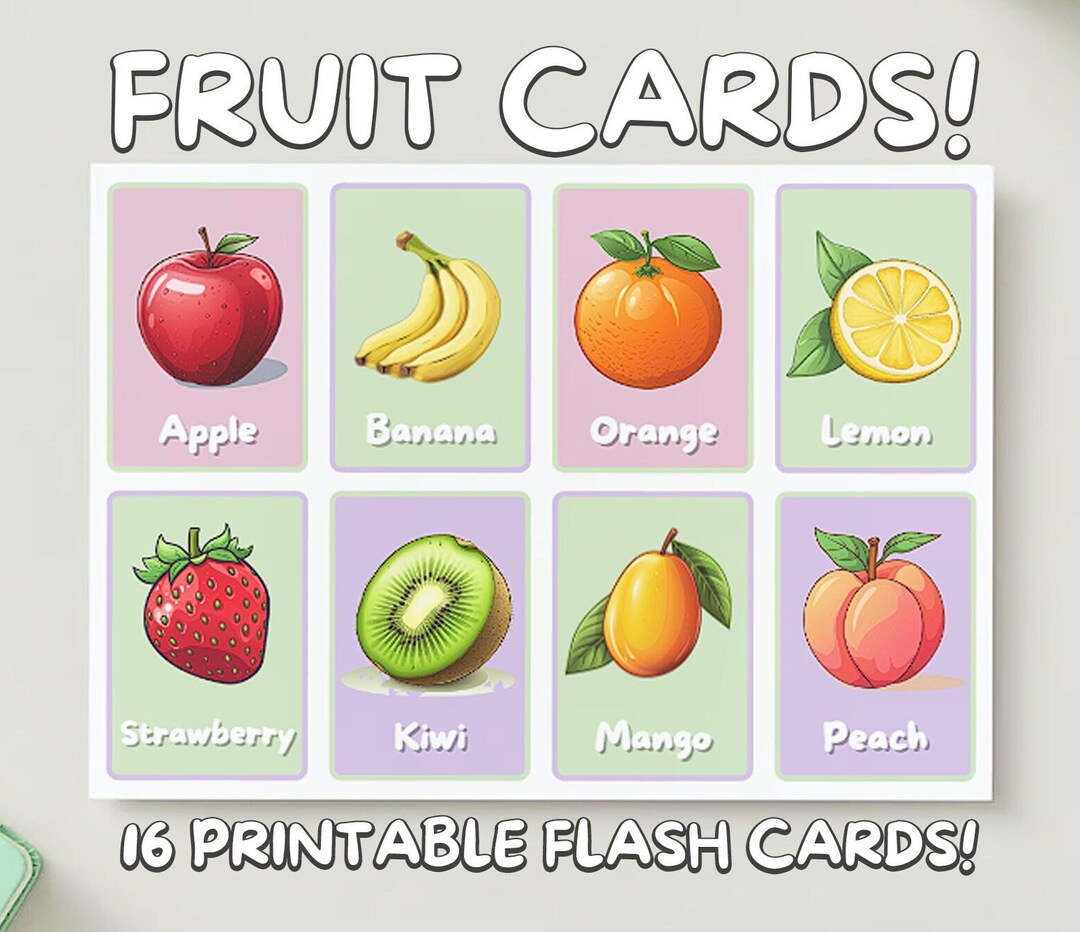 16 Fruit Printable Flash Cards With a FREE Coloring Book - Etsy