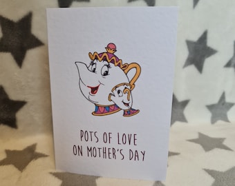 Pots of Love Disney, Mrs Potts, Mother's Day Day Funny Quote Folded Card & Envelope, 8x6" 7x5" 6x4" various sizes