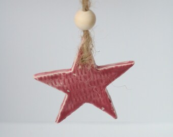 Handmade Ceramic Christmas Ornament- Rose Pink Star