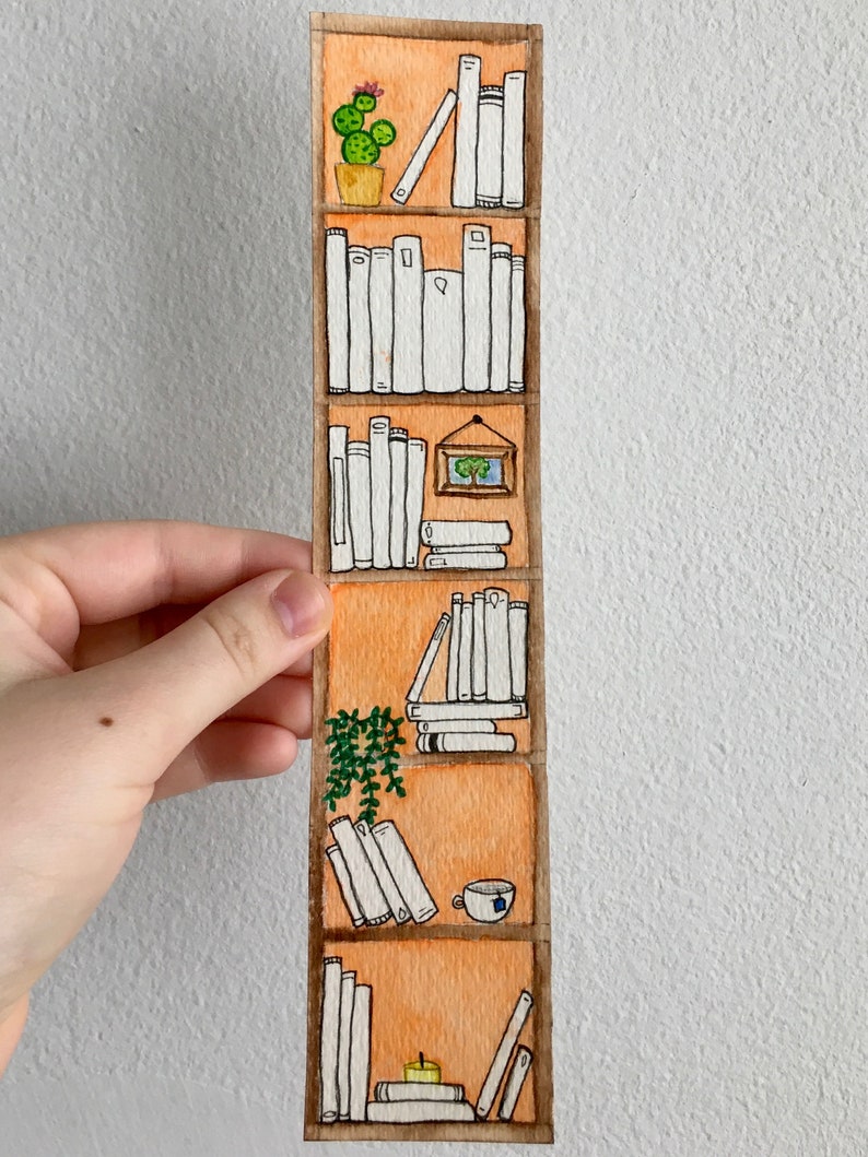 Bookshelf Bookmark Watercolor Bookshelf Etsy