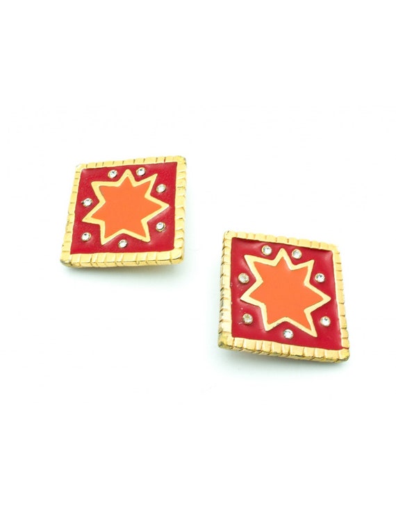 Christian Lacroix Vintage Orange Star Enamel Clip-