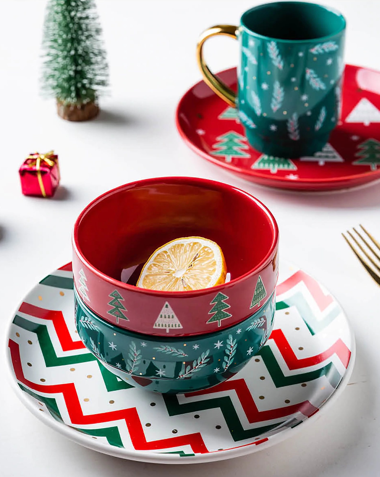 Christmas 8 Pieces Dinnerware Set Christmas Gift Couple Etsy