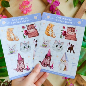Feuille d'autocollants mèmes de chats // Autocollants drôles de chatons Kawaii