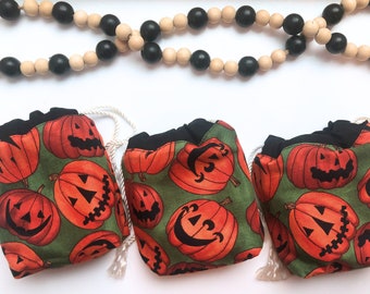 Halloween Drawstring Treat Bag - Mini Fabric Candy Bag - Kids Halloween Party Favor - Jack-o-Lantern Halloween Gift - Trick or Treat Bag Set