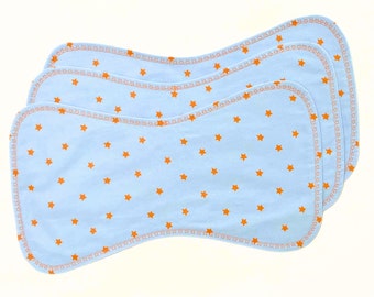 Set of 3 Blue with Orange Star Baby Burpcloths - Stylish and Practical Baby Essentials