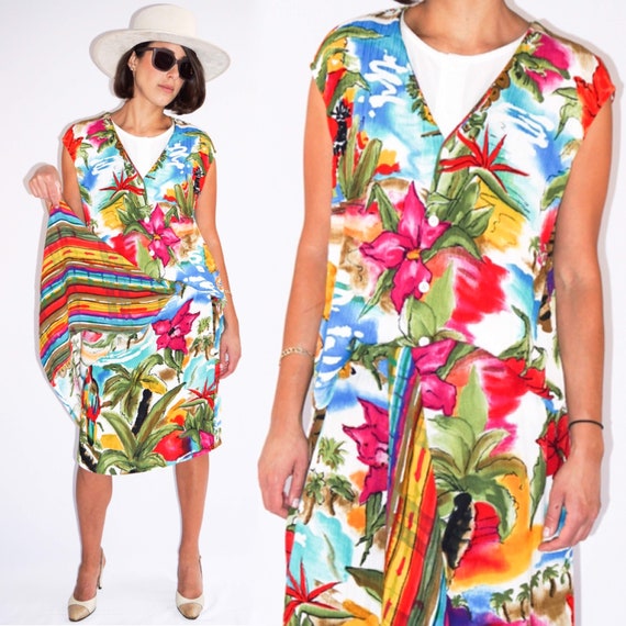 Vintage 1990’s Hawaiian Tropical Vest Skirt 2 Piec