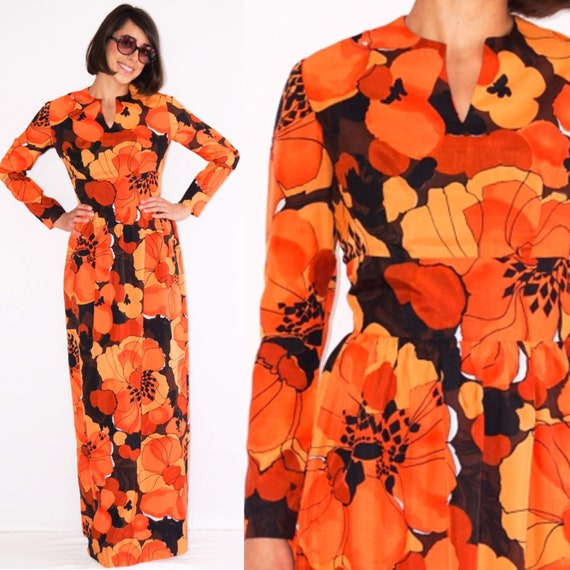 Vintage 1970’s Size S 4 Psychadelic Orange Hippie