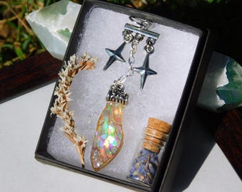 Holographic Cicada Wing Necklace, Celestial Star Charms, Elven Jewelry