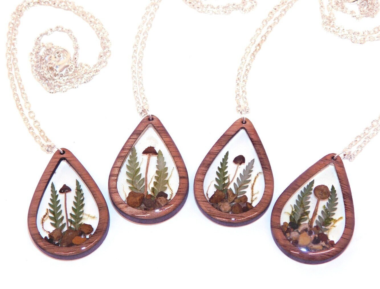 Real walnut mushroom necklace botanical pendant fern necklace moss necklace terrarium necklace terrarium jewelry elven jewelry