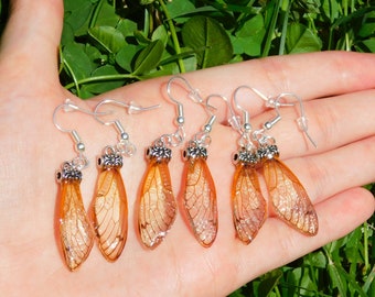 Cicada Wing Resin Earrings, Insect Jewelry, Oddity Jewelry, Silver Bug Earrings, Unique Nature Lover Gift