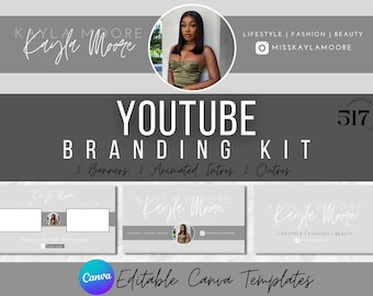 YouTube Branding Kit l Editable Banners, Intro and Outro Templates l Editable Canva Templates | Gray Luxury Aesthetic