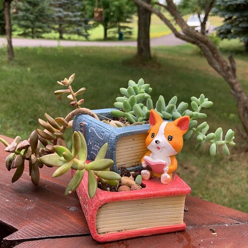 Adorable Dog Planter, Dog and Book Pencil, Decor Funny Gift, Dog lover,Succulent Pot Best friend Animal Decor,Office Desk,Cute Container