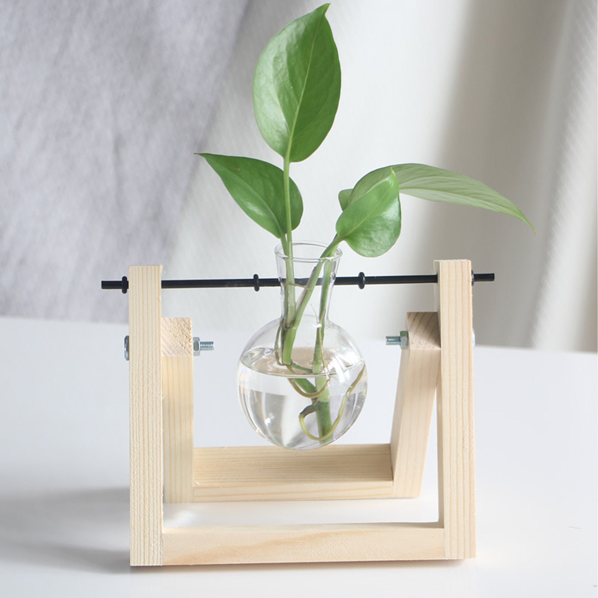  Plant Propagation Station with Cute Wooden Stand – Plant Jars  with Plant Propagation Tubes - Premium Handcrafted Glass Planter –  Propagation Vase for Plant Lovers - Made in USA (3x3 