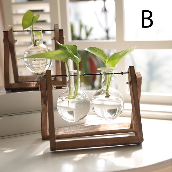 Plant Propagation Station/ Glass Propagation Bulb Vase with Wood Stand/ Xmas Gift/ Home Decoration/ Desk Decoration/ Birthday Gift