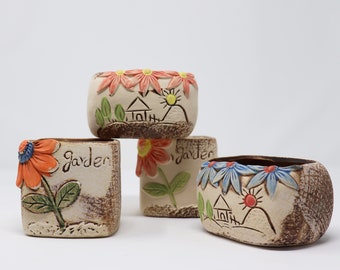 Clay flower pot/ Garden craft/  Succulent planter/ Cactus pots/ Patio Outdoor Indoor Decoration/ Xmas gift