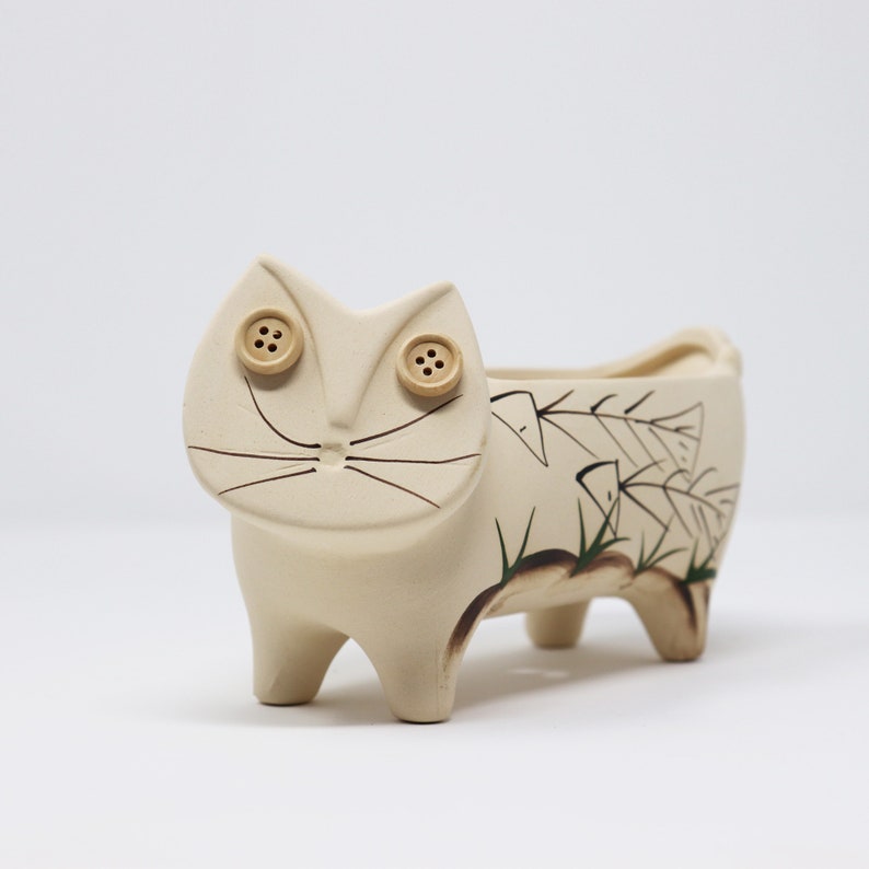 Maceta clay Cat / Maceta / Maceta de arreglo de suculentas / Decoración al aire libre del patio / Decoración del hogar / Regalo para el amante del gatito / Regalo de Navidad imagen 1