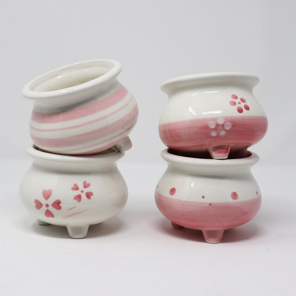 Set of 4 Japanese Style Ceramic Planters/ Pink White Succulent Pots/Cactus Planter / Flower pot/ Sakura Decoration/ Girls Gift/Mother's Day