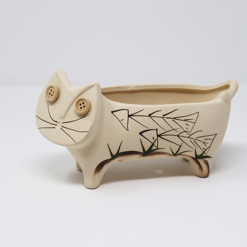 Maceta clay Cat / Maceta / Maceta de arreglo de suculentas / Decoración al aire libre del patio / Decoración del hogar / Regalo para el amante del gatito / Regalo de Navidad imagen 3