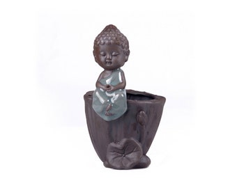 Estatua de Buda con vaina de loto Plantador de cerámica / Lindo Buda / Peace Relax Yoga Decoración de la habitación / Idea de regalo / China fina / Decoración del hogar