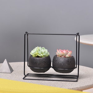 Swing pots set, metal swing stand with two cement pots, funny succulent cactus pots planter, gift, home decor, air plant holder container