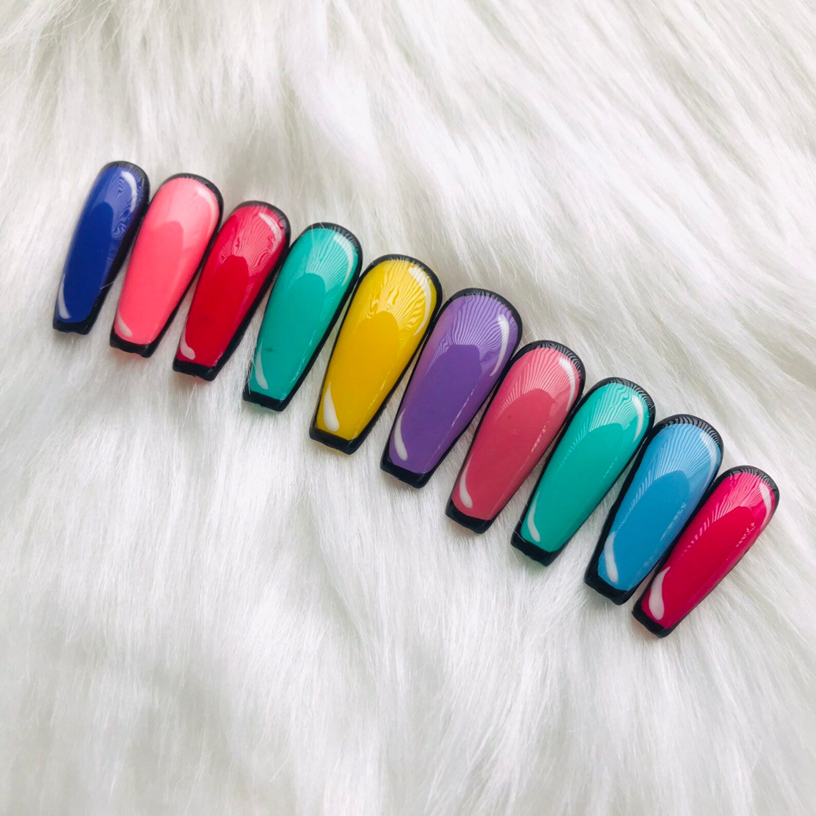 Colorful Long Coffin Set Press On Nails Fake Nails Etsy