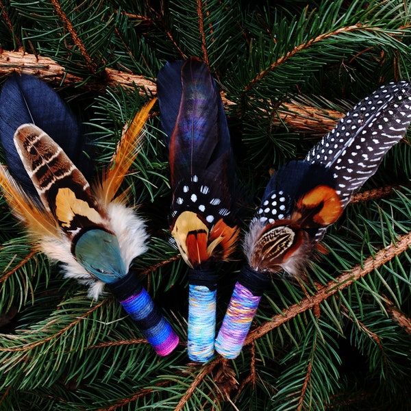 Éventail de plumes maculées | Cadeau chaman | Tache de cérémonie spirituelle | Amérindien