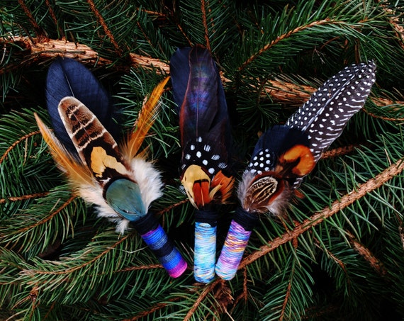 Handmade Shamanic Feather Smudge Fan — Goose, Pheasant, Guinea Fowl & Rooster Feathers with Bamboo | Custom Options, Ceremonial Gift