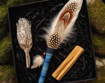 Smudge-kit| Engelenvleugel met palo santo en witte salie| Cadeau voor sjamaan | Spirituele ceremoniële smudge