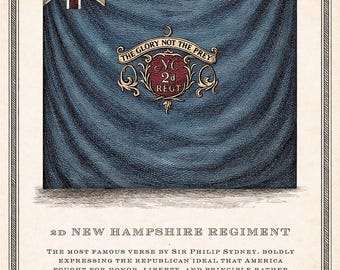 2nd New Hampshire Regiment Flag Print | Revolutionary War Flag Art | 18th Century Copperplate Engraving | Historical Wall Art