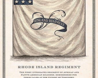 Rhode Island Regiment Flag Print | Revolutionary War Flag Art | 18th Century Engraving | Historical Wall Decor